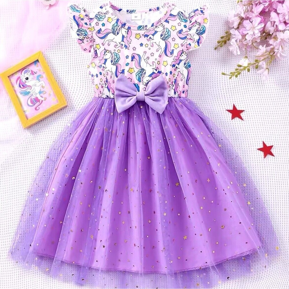 Los Angeles Boutique Girls Unicorn Print Tutu Glitter Sparkle Dress NEW Party 5